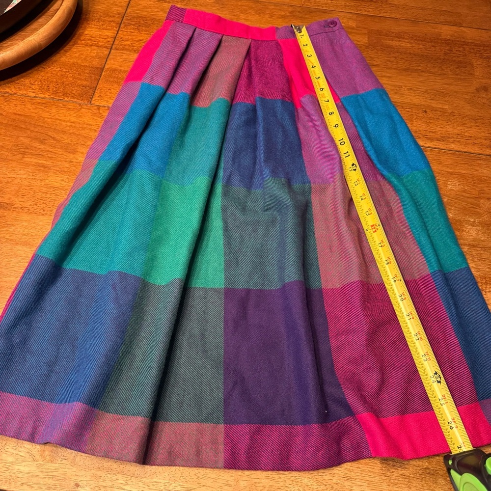 Vintage ILGWU Union Made Russ Togs Bright Color Block Plaid Knee Length Skirt